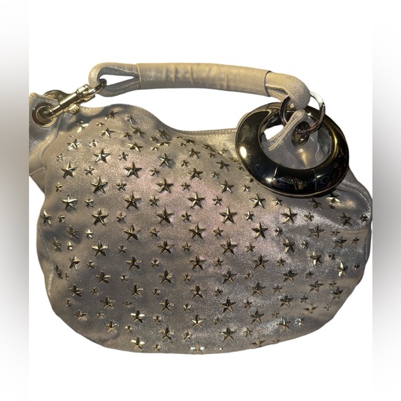 Jimmy Choo Silver Leather Star Studded Sky Bangle Hobo EUC w/ dustbag - Picture 5 of 13